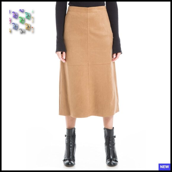 Faux Suede A-Line Midi Skirt Elegant Chic Fall Holiday Party Wear